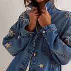 Himmlische bestickte Jeansjacke für Frauen - Brunhilda