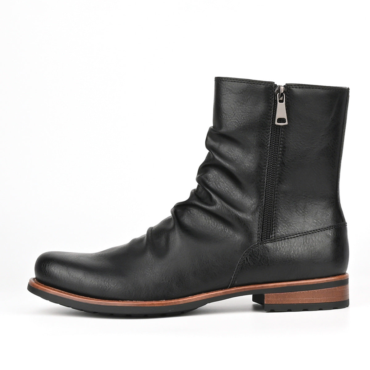 Herren Lederstiefel mit seitlichem Reißverschluss und niedriger Sohle - Halvor