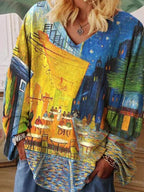Van Gogh Kunst V-Neck T-Shirt – Lockerer Schnitt und stilvolles Design
