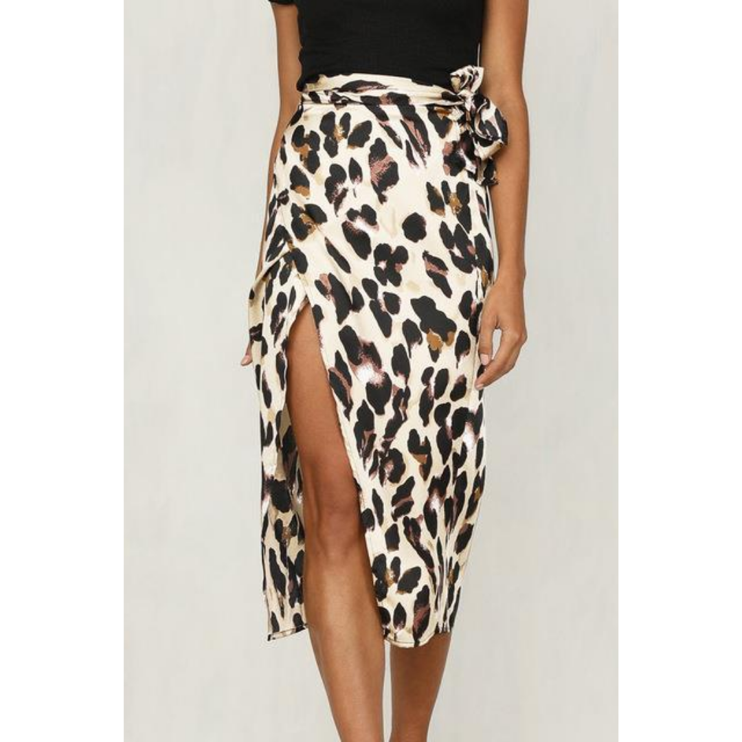 Damen Midi-Sommerrock mit Leopardenprint und Schlitz