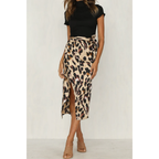 Damen Midi-Sommerrock mit Leopardenprint und Schlitz