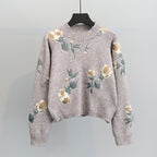 Damenstrickpullover mit Blumenstickerei - Adrienne