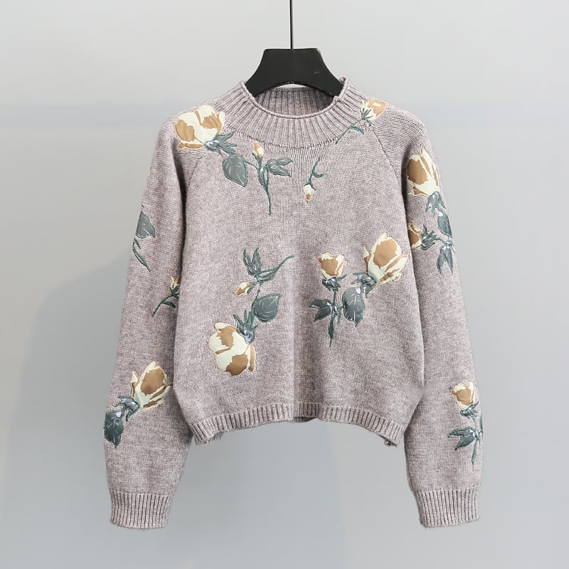Damenstrickpullover mit Blumenstickerei - Adrienne
