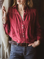 Marinda - Damen Langarm Vintage-Bluse
