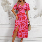 Midikleid mit Blumenmuster und Schlitz für Frauen - Amalia