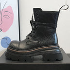 Kurze Damenstiefel mit fester Sohle und seitlichem Reißverschluss - Elviora