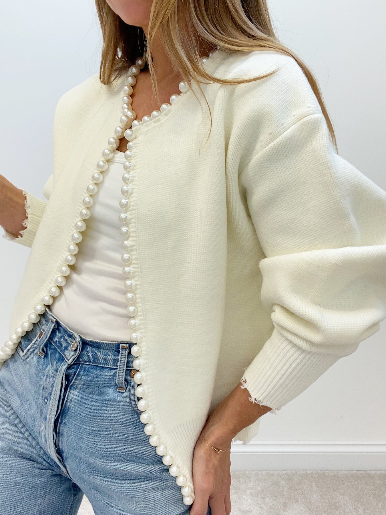 Damen Strickjacke mit Perlenbesatz - Ailvina
