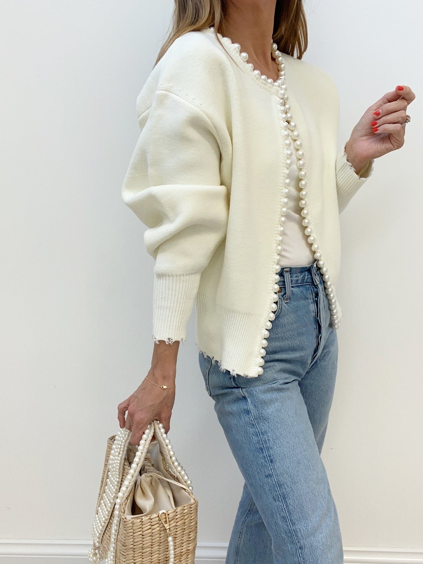 Damen Strickjacke mit Perlenbesatz - Ailvina