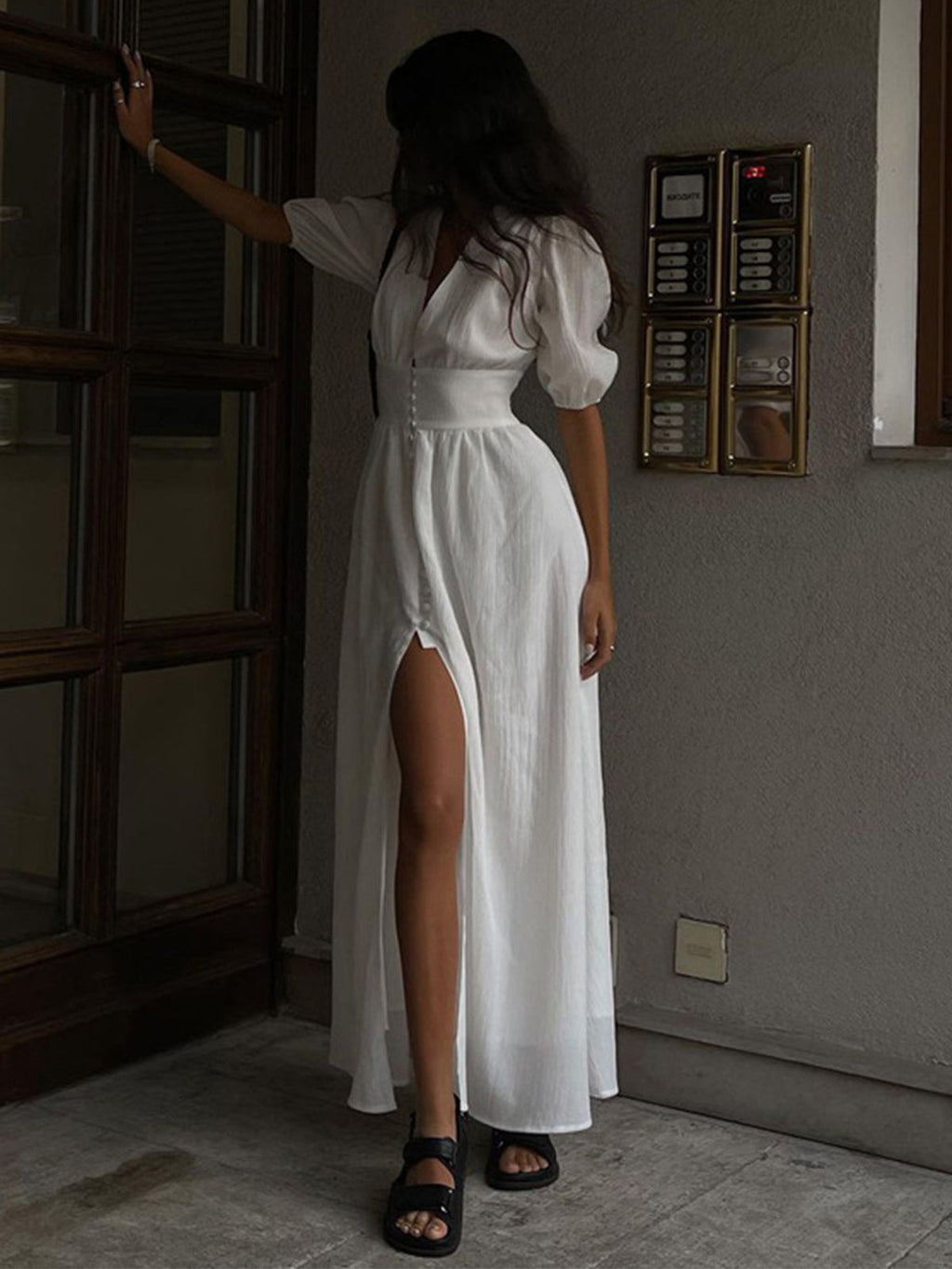 Elsie - Frenchy Langes Kleid mit Knopfleiste