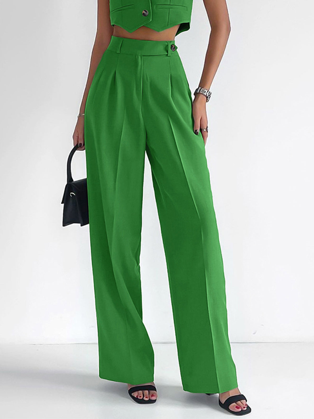 Velia - Solide Knopfleiste Weste mit Hose Set