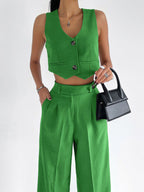 Velia - Solide Knopfleiste Weste mit Hose Set