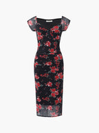 Júlia - Midikleid mit Blumenmuster und geraffter Seite