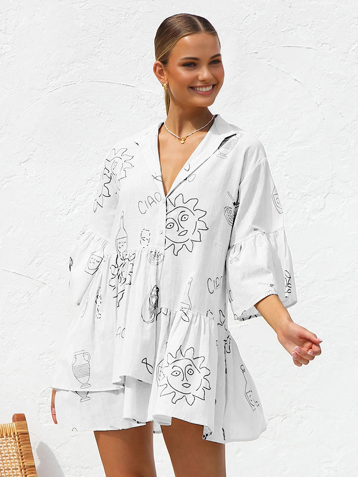 Millie - Kurzes Kleid mit Sonnenaufdruck in Übergröße
