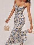 Lily - Geknotetes langes Kleid mit unregelmäßigem Saum und Blumendruck