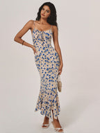 Lily - Geknotetes langes Kleid mit unregelmäßigem Saum und Blumendruck