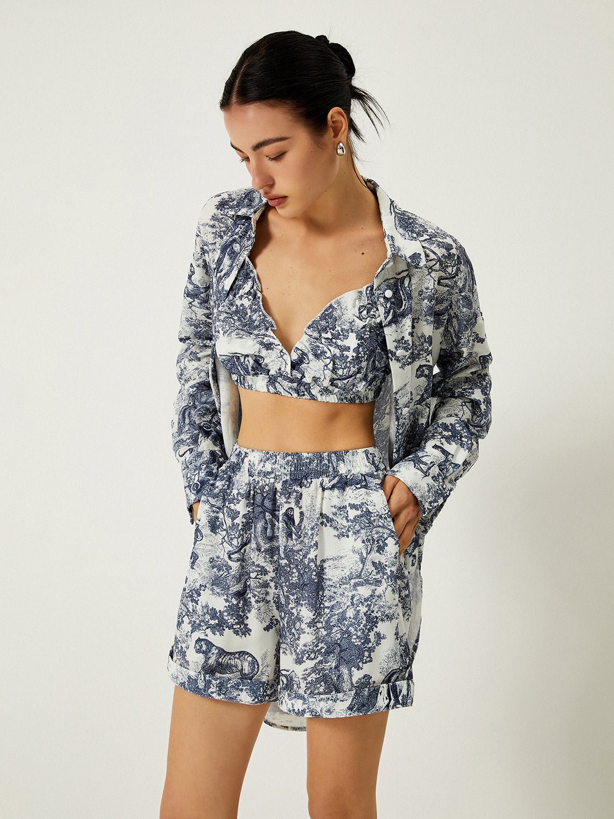 Gilda - Dreiteiliges Shorts-Set mit Blumendruck