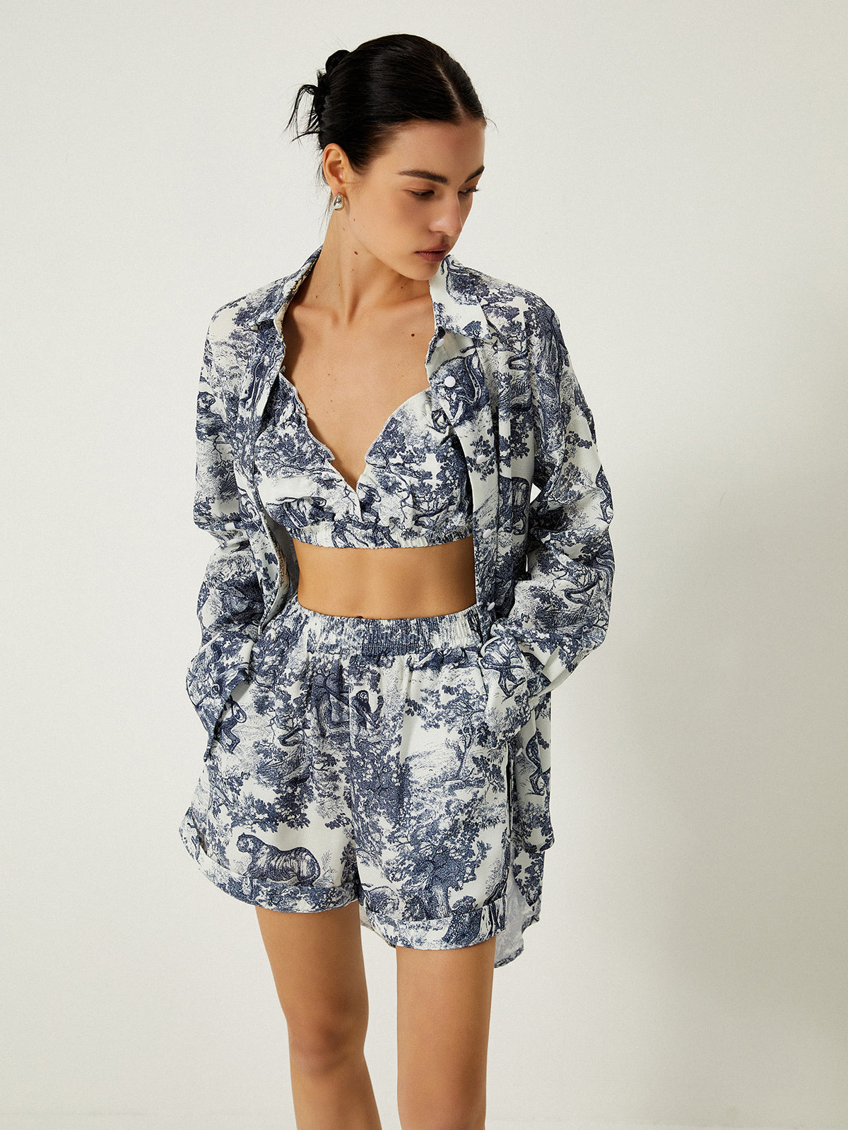 Gilda - Dreiteiliges Shorts-Set mit Blumendruck