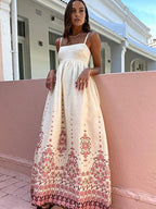 Olivia - Langes Kleid mit Spaghettiträger und Blumenmuster