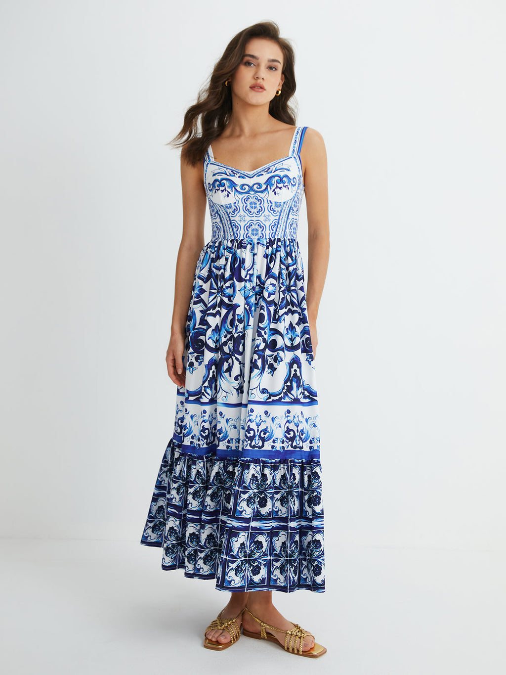 Jessia - Langes Kleid mit plissierten Trägern