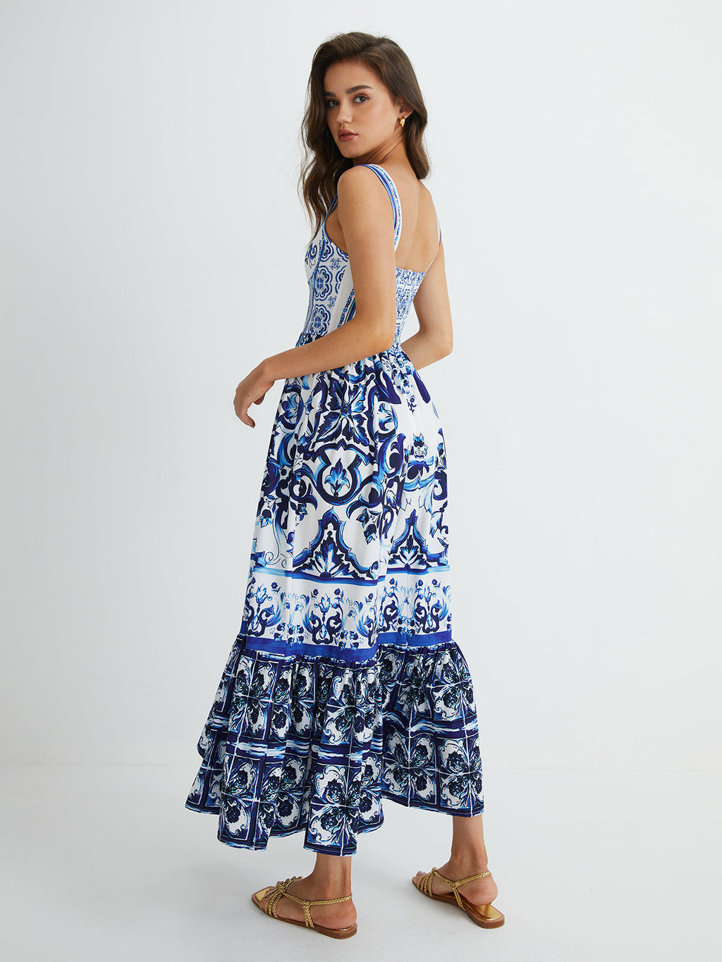 Jessia - Langes Kleid mit plissierten Trägern