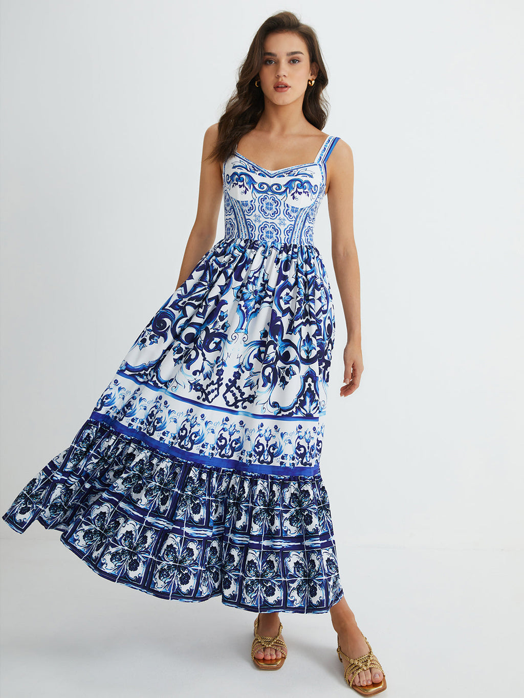 Jessia - Langes Kleid mit plissierten Trägern