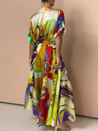 Samanta - Satin Print Kordelrock Set