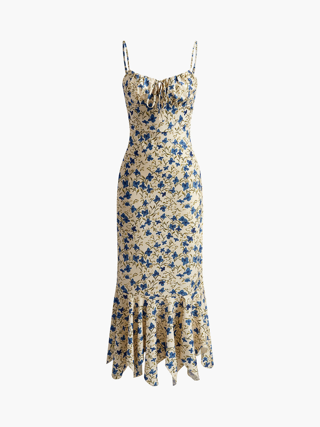 Lily - Geknotetes langes Kleid mit unregelmäßigem Saum und Blumendruck