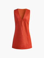 Clarise - Kurzes Kleid mit V-Ausschnitt aus Baumwolle und Leinen
