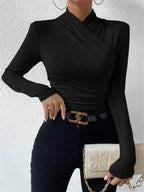 Gestricktes Damen-T-Shirt mit Stehkragen - Sigrunel