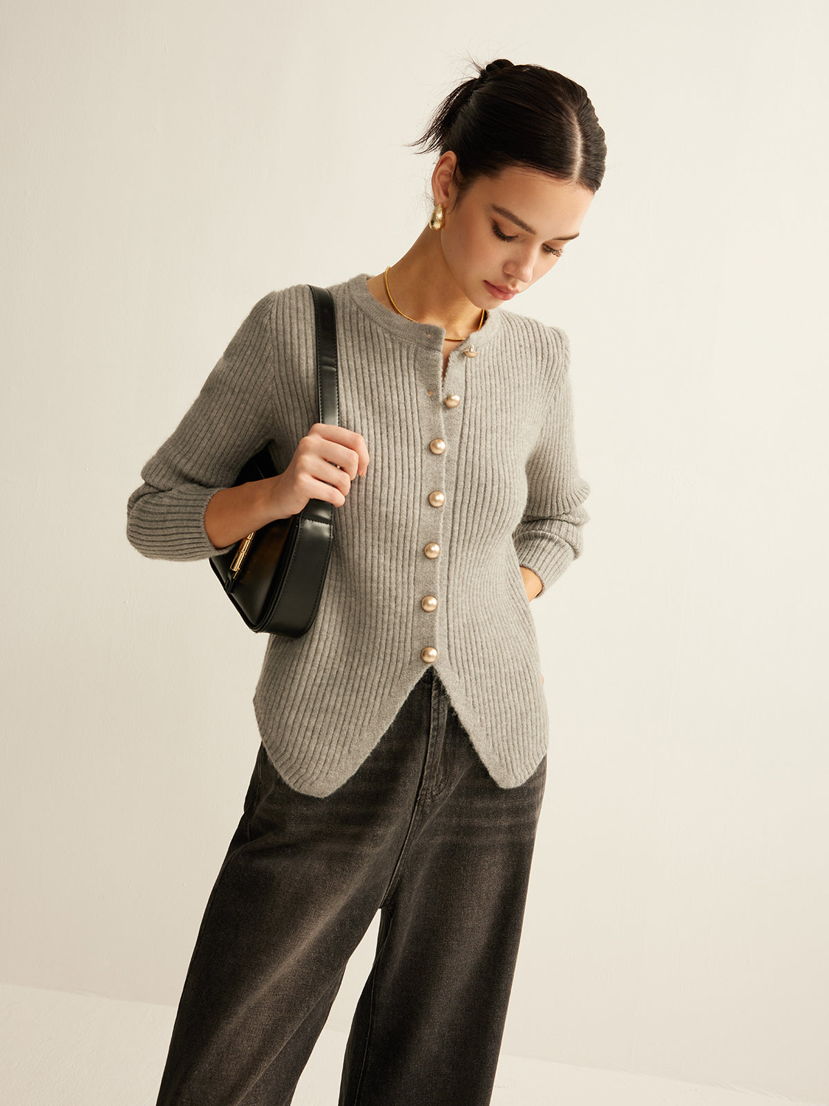 Damen Strickjacke mit Schlitz vorne - Elsvira