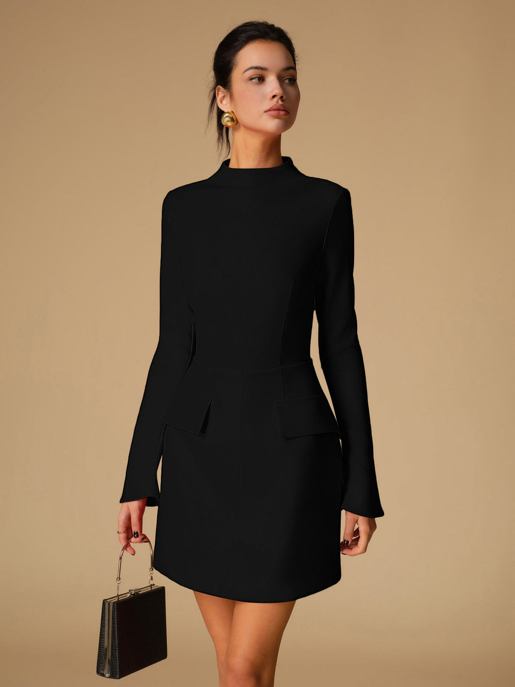Sabina - Minimalistisches einfarbiges Kleid mit Rundhalsausschnitt