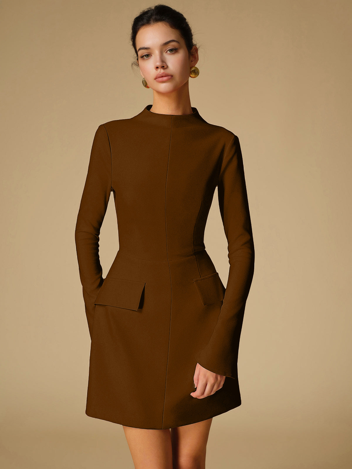Sabina - Minimalistisches einfarbiges Kleid mit Rundhalsausschnitt