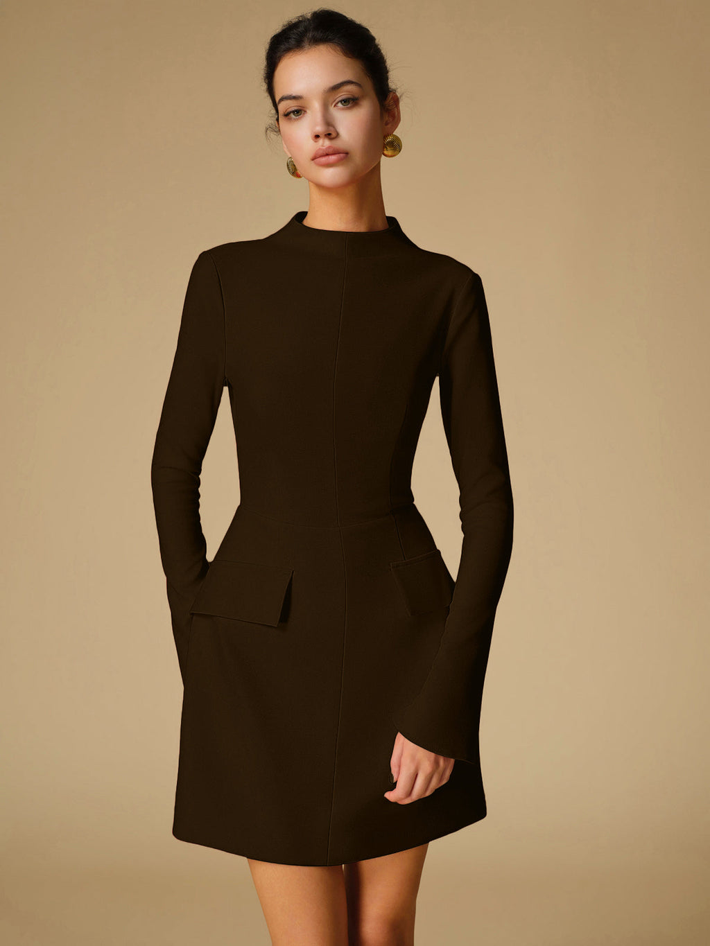 Sabina - Minimalistisches einfarbiges Kleid mit Rundhalsausschnitt