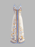 Keira - Lässiges langes Kleid mit Blumenmuster und Halfter