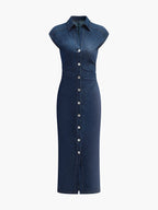Alessia - Ärmelloses Denim-Kleid mit V-Ausschnitt und Knopfleiste