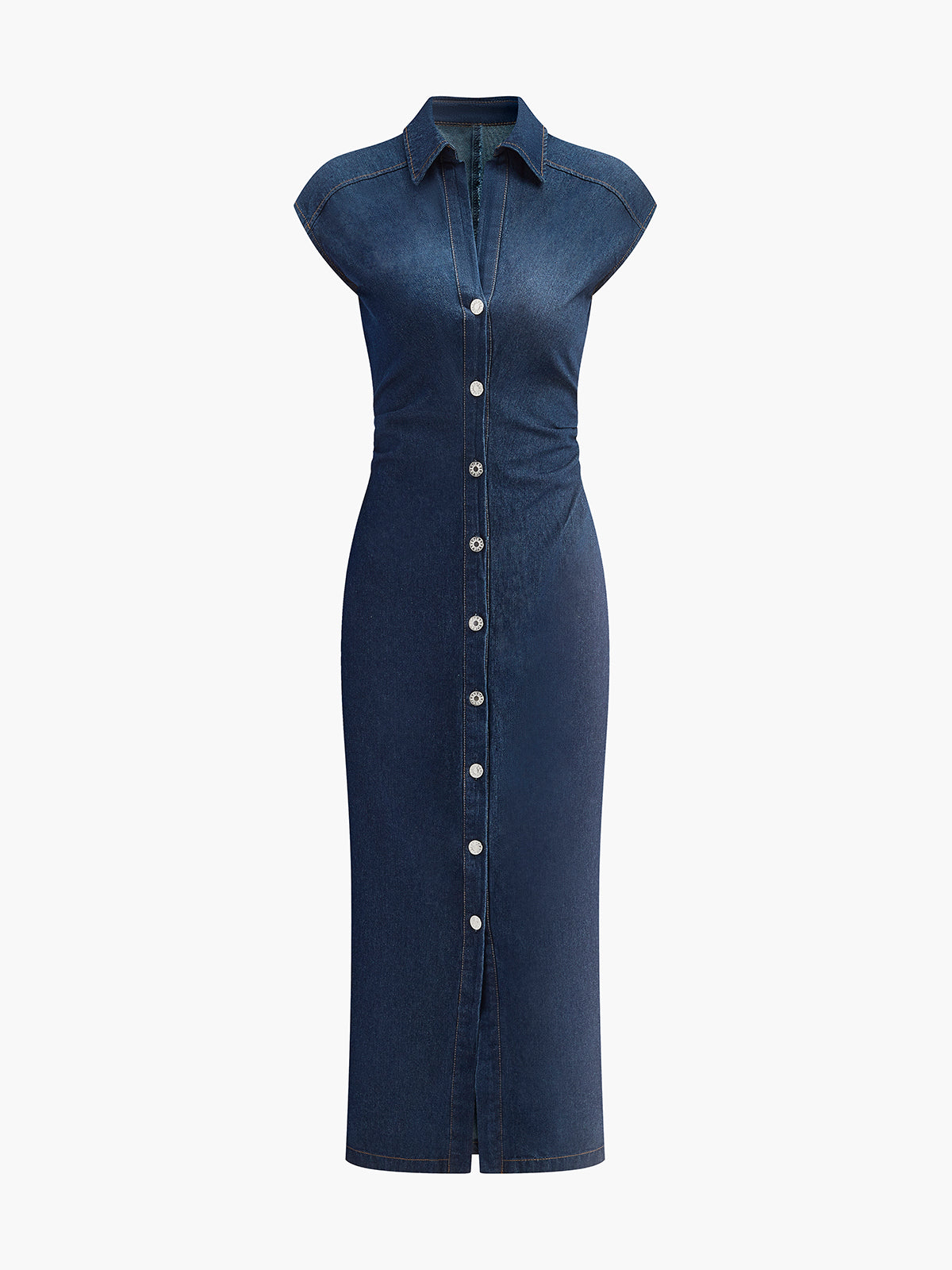 Alessia - Ärmelloses Denim-Kleid mit V-Ausschnitt und Knopfleiste