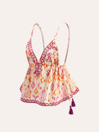 Nora - Besticktes Boho-Tassel-Krawatten-Cami-Top