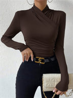 Gestricktes Damen-T-Shirt mit Stehkragen - Sigrunel