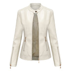 Elegante Lederjacke mit Rundhalsausschnitt und Knopfverschluss