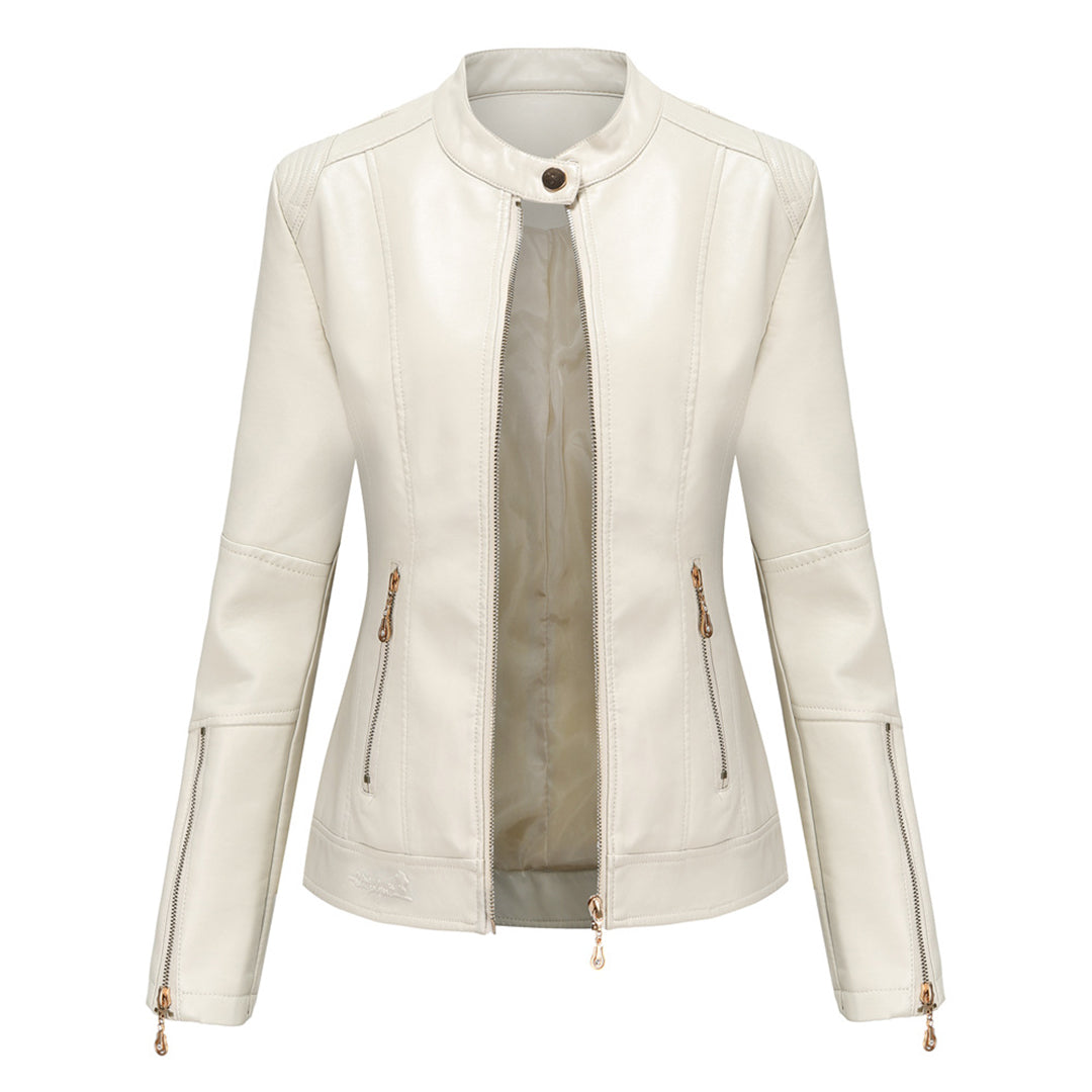 Elegante Lederjacke mit Rundhalsausschnitt und Knopfverschluss