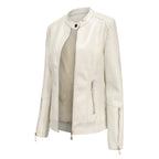 Elegante Lederjacke mit Rundhalsausschnitt und Knopfverschluss