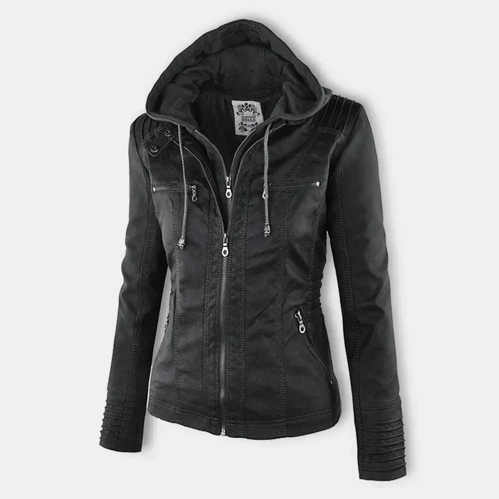 Elegante Biker-Lederjacke mit Kapuze
