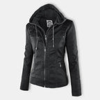 Elegante Biker-Lederjacke mit Kapuze