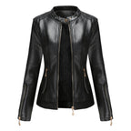 Elegante Lederjacke mit Rundhalsausschnitt und Knopfverschluss