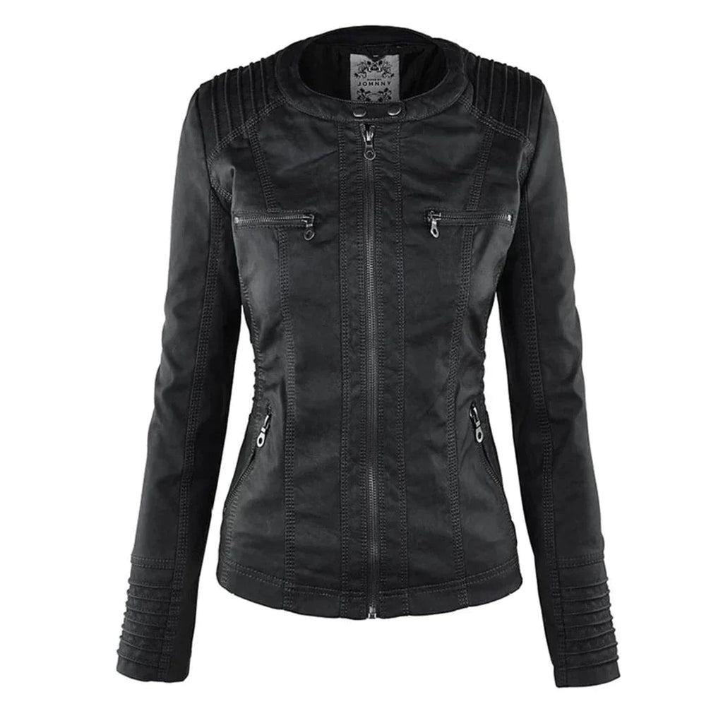 Elegante Biker-Lederjacke mit Kapuze
