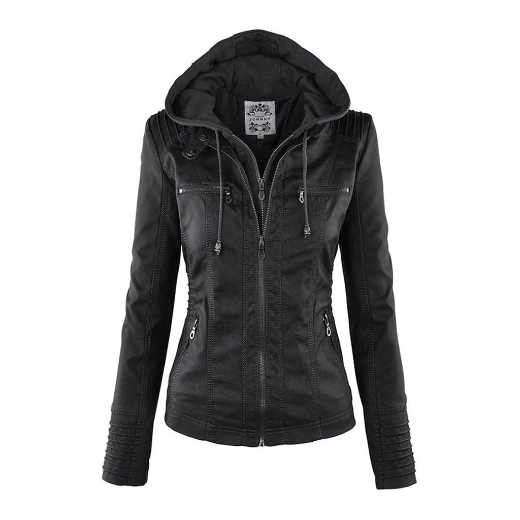 Wetterfeste Lederjacke mit Kapuze