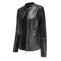 Elegante Lederjacke mit Rundhalsausschnitt und Knopfverschluss
