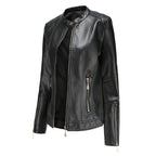 Elegante Lederjacke mit Rundhalsausschnitt und Knopfverschluss