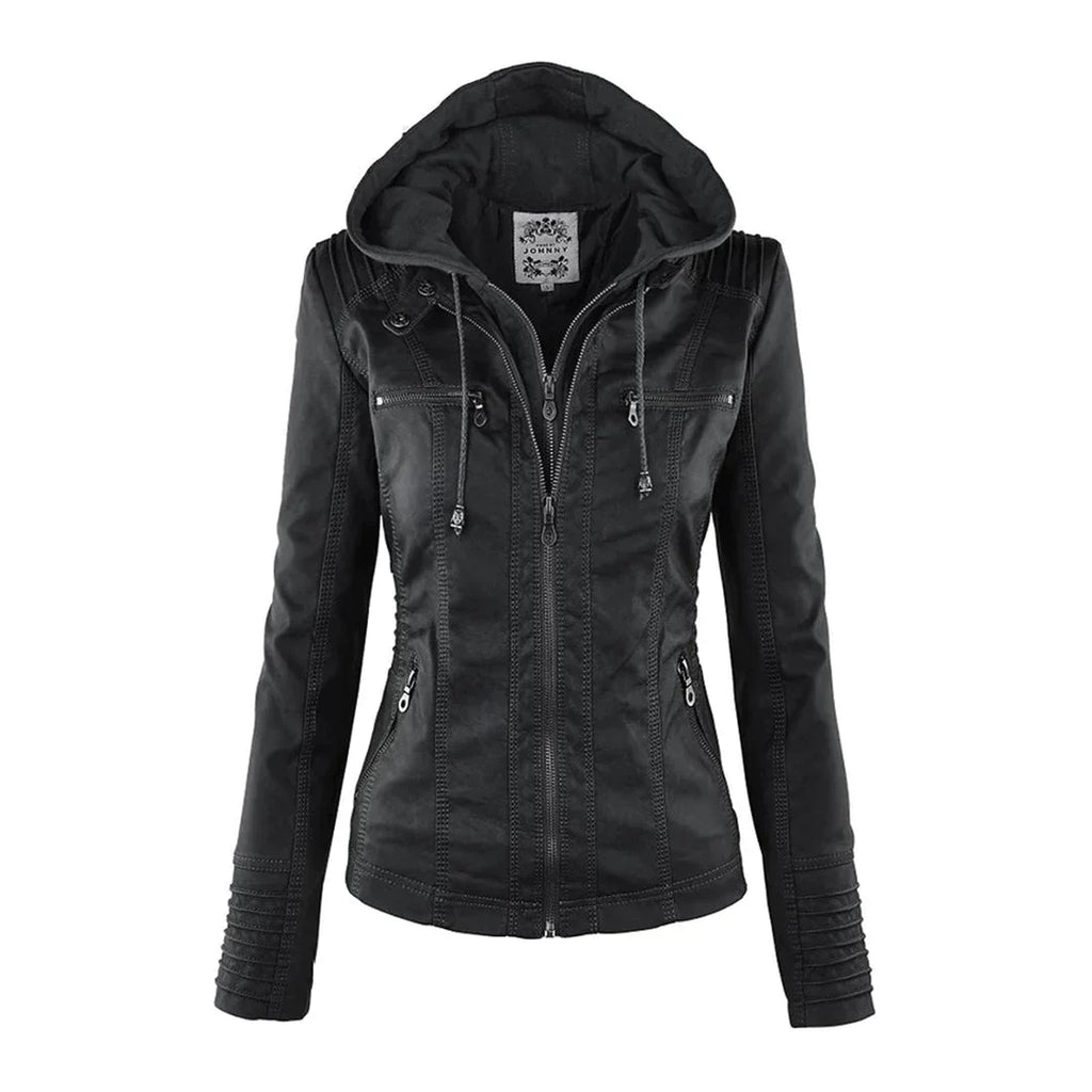 Elegante Biker-Lederjacke mit Kapuze