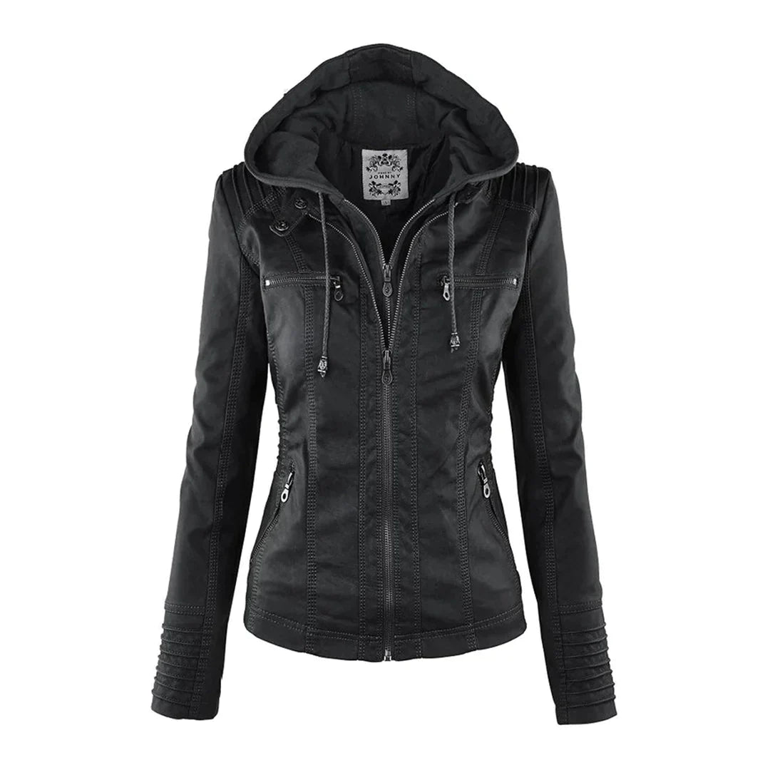 Elegante Biker-Lederjacke mit Kapuze